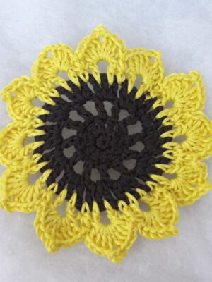 crochet sunflower coaster