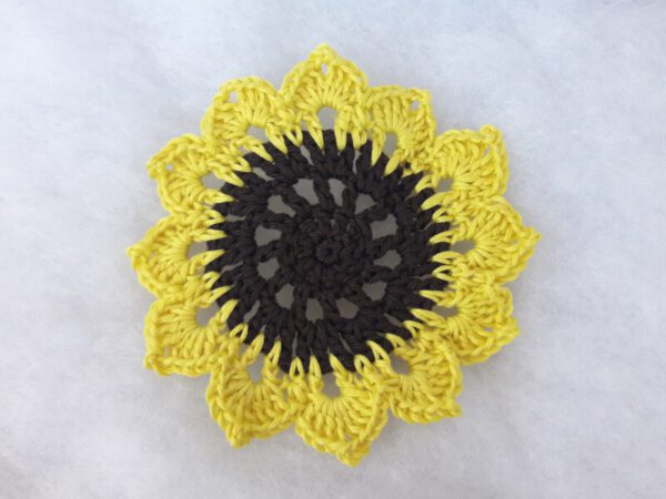 crochet sunflower coaster